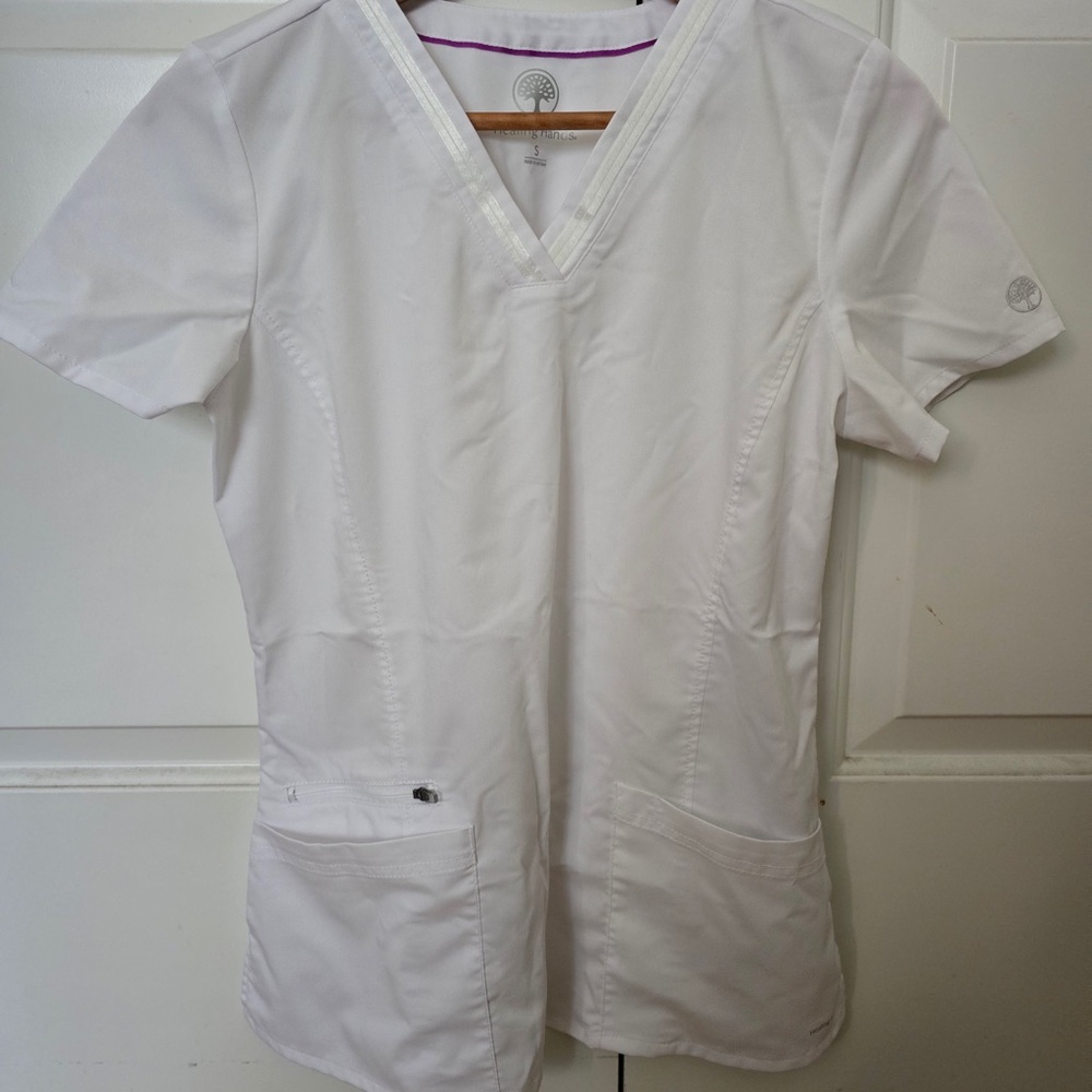 Women's White V-Neck Scrub / Masseuse Top